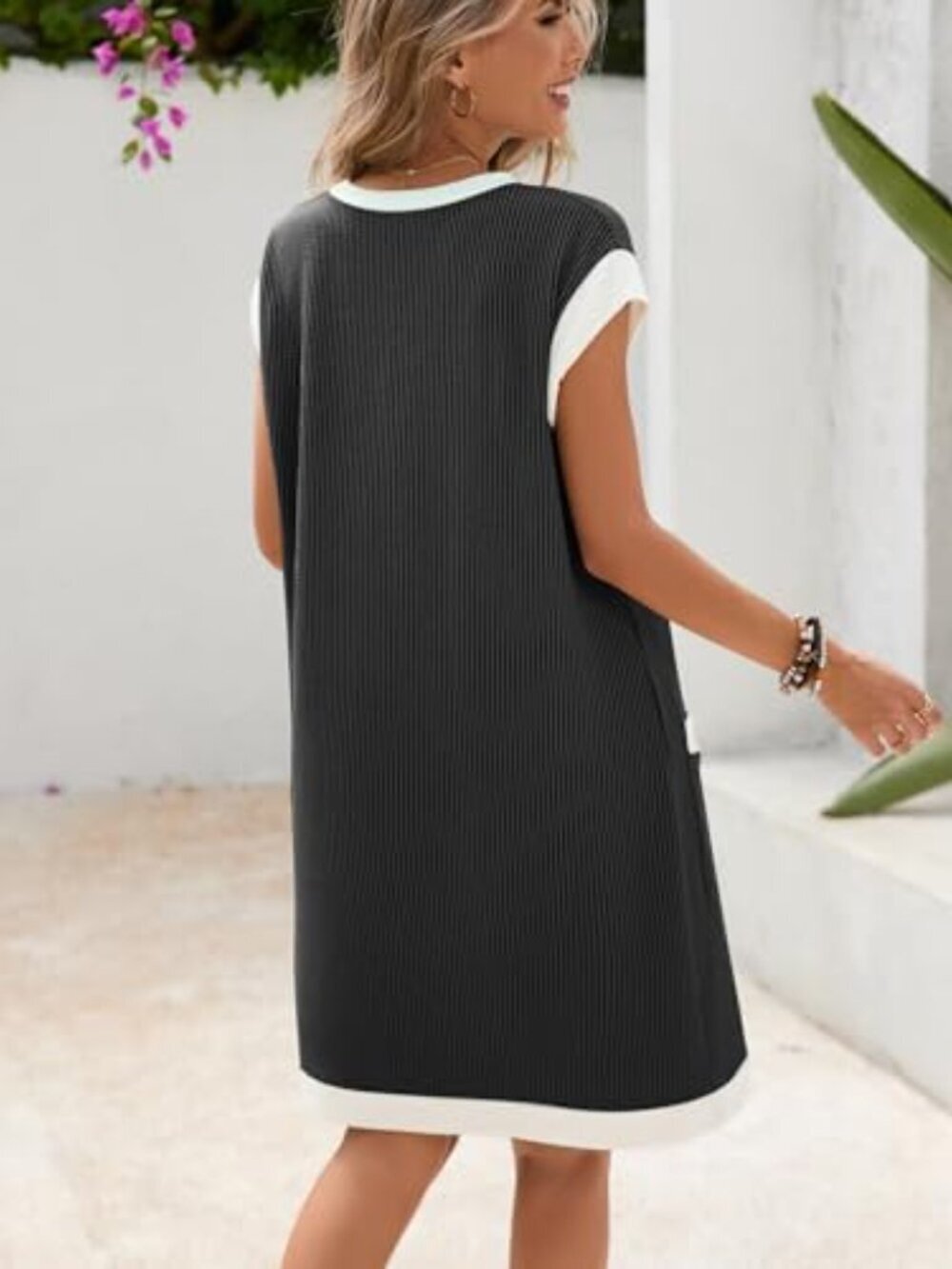 ๐ Summer Dresses for Women Casual Ribbed Textured Cap Sleeve T-Shirt Dress - Picture 2 of 2